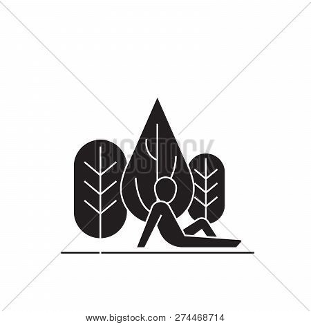 Rest In The Woods Black Vector Concept Icon. Rest In The Woods Flat Illustration, Sign