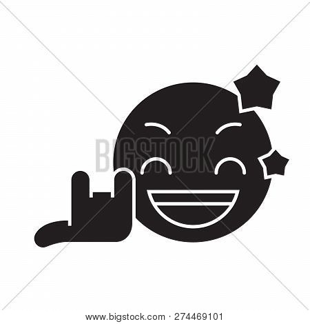 Rock Star Emoji Black Vector Concept Icon. Rock Star Emoji Flat Illustration, Sign