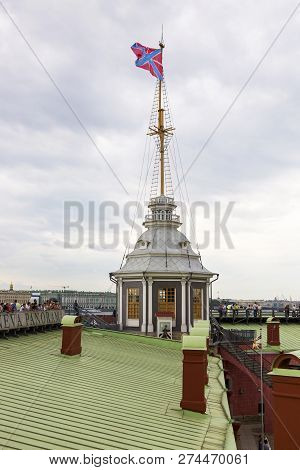 St. Petersburg, Russia - August 11, 2018: Flag Tower Of The Naryshkin Bastion With The Flag In The P
