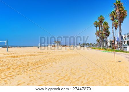 Famous Los Angeles Beach - Venice Beach With People.