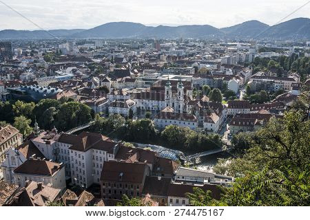 Austria.graz. Church Mariahilf And Square In Center City