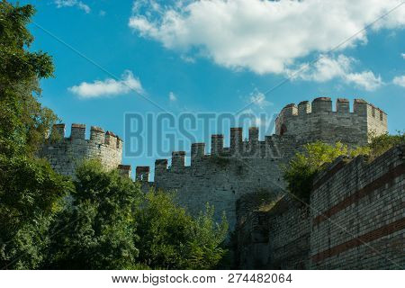 The Ancient City Walls Of Constantinople In Istanbul, Turkey