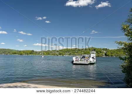 The Car Ferry Crossing Windermere From Bowness To Sawrey In The English Lake District