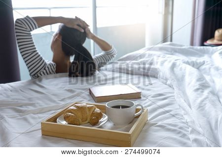 Relax Woman With Her Bed  Book  For Happy Life