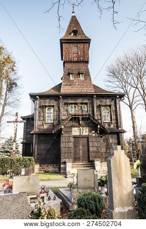Kostel Povyseni Sv. Krize Wooden Church In Bystrice Nad Olsi Village In Czech Republic During Nice A