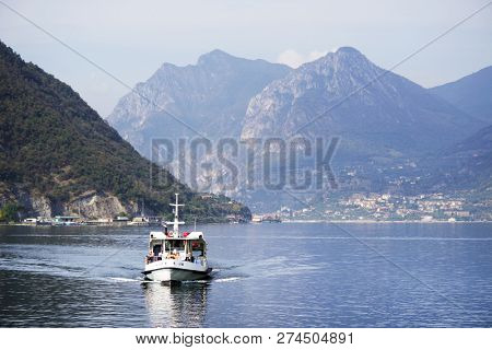 ISEO LAKE, ITALY, 20 OCTOBER, 2018: Touristic ship on Iseo Lake, Italy, Europe
