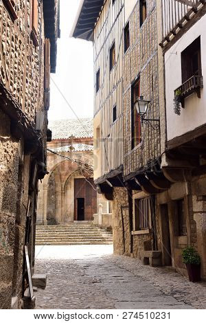 Streets And Entrance Of  La Asuncion Church, La Alberca, Salamanca Province,castilla-leon, Spain