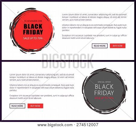 Promo Posters On Black Friday Sale Vector Web Banners. Online Pages With Round Labels In Sketch Styl