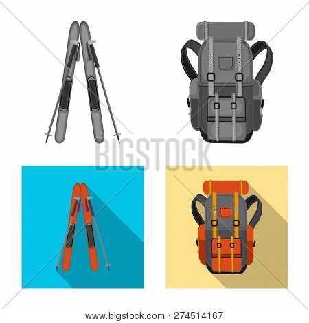 Vector Design Of Mountaineering And Peak Symbol. Set Of Mountaineering And Camp Vector Icon For Stoc