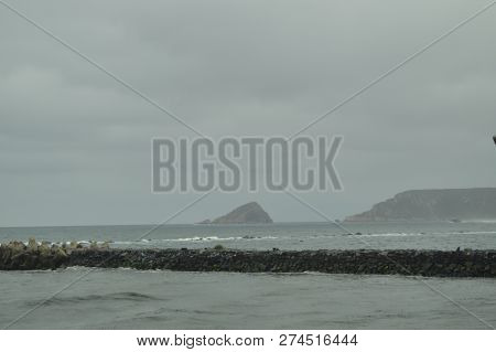 View Of A Large Rock On Los Quebrantos Beach On A Rain Day. July 30, 2015. Landscapes, Nature, Trave