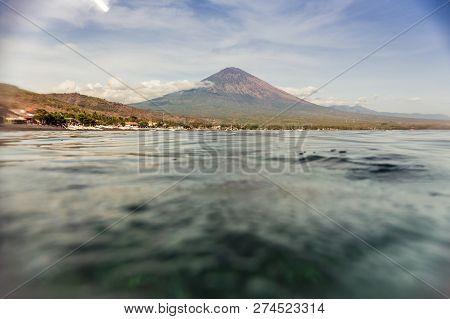 Scenic View Of Agung Volcano From Amed Beach, Bali, Indonesia
