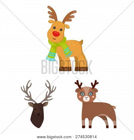 Vector Design Of Elk And Head Sign. Collection Of Elk And Stag Stock Vector Illustration.