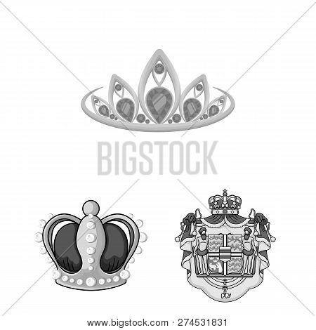 Isolated Object Of Crown And Royal Logo. Set Of Crown And Jewelry Vector Icon For Stock.
