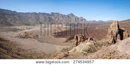 Panoramic View Of Teide Valley(llano De Ucanca). Tenerife, Canary Islands, Spain