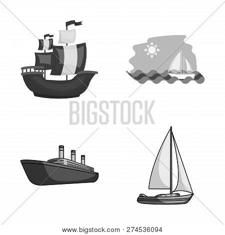 Vector Illustration Of Yacht And Ship Symbol. Collection Of Yacht And Cruise Vector Icon For Stock.