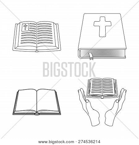 Vector Illustration Of Book And Christian Icon. Collection Of Book And Holy Vector Icon For Stock.