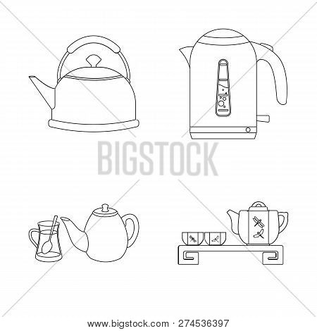Vector Illustration Of Kettle And Tea Logo. Set Of Kettle And Electric Stock Vector Illustration.