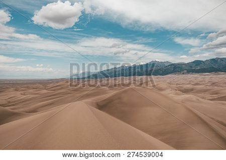 A View Of Giant Desert Sand Dunes From Star Dune, The Tallest Dune In Great Sand Dunes National Park