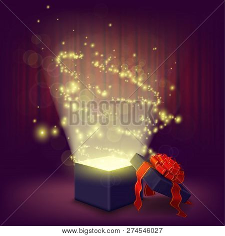 Open Gift Box With Glowing Inside. Stock Vector Illustration.