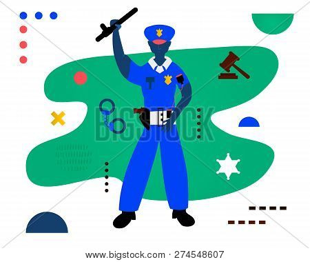 The Policeman. Policeman Character Design. Creative Vector Illustration Made In Abstract Composition