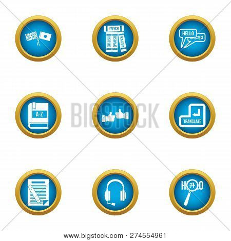Translation Of Word Icons Set. Flat Set Of 9 Translation Of Word Icons For Web Isolated On White Bac