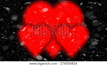 Valentines Absrtasct Snow Background With Colorful Hearts .love Card . Wedding Party Flyer Or  Print