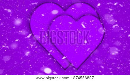 Valentines Absrtasct Snow Background With Colorful Hearts .love Card . Wedding Party Flyer Or  Print
