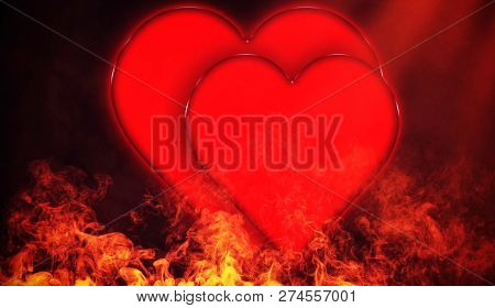 Valentines Day Card With Red Hearts On Isolated Fire Background With Copyspace