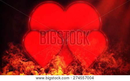 Valentines Day Card With Red Hearts On Isolated Fire Background With Copyspace