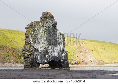 Hvitserkur Sea Stack, Iceland. Black Sand Beach. North Iceland Landmark