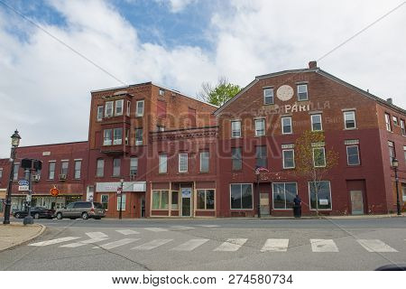 Calais, Me, Usa - May 24, 2016: Historic Blocks At Main Street In Downtown Calais, Maine, Usa. Town 