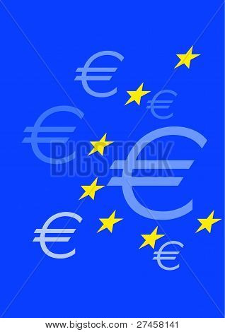 Euromerkin ja keltaista tähteä sinisellä taustalla Euroopassa