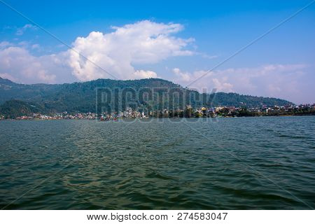 Phewa Lake And Hills In Pokhara, A Popular Tourist Destination. Taken In Nepal, Dec 2018