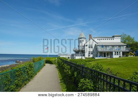 Historic Mansion Anchorage By The Sea On Marginal Way In Ogunquit, Maine, Usa.