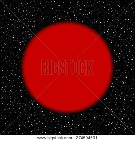 Red Star On Cosmic Background. Vector Illustration.