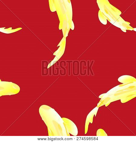 Seamless Pattern With Fish, Carp Koi In Water. Vector Illustration, Cyprinus Carpio Close-up. Bright
