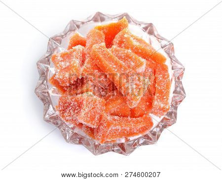 Candied Pumpkin Succade Isolated On White Background.