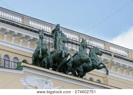 Sculpture Group Alexandrinsky Theater In St. Petersburg, Russia