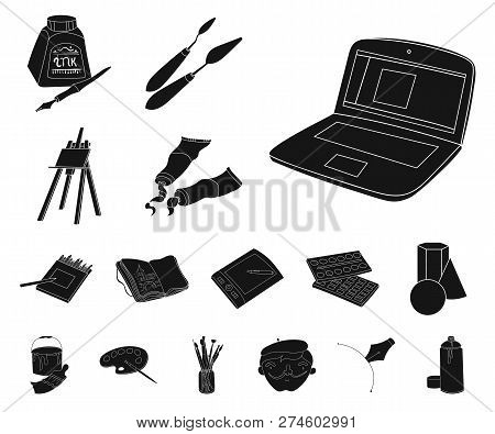 Painter And Drawing Black Icons In Set Collection For Design. Artistic Accessories Vector Symbol Sto