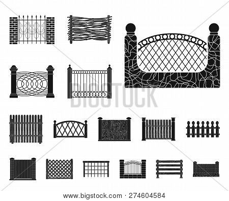Different Fence Black Icons In Set Collection For Design.decorative Fencing Vector Symbol Stock Web 