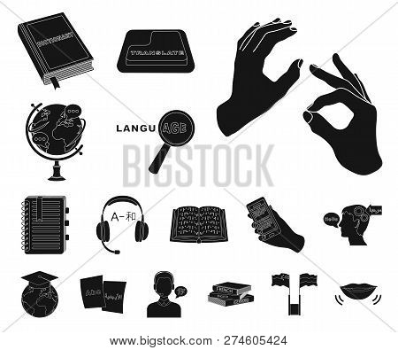 Translator And Linguist Black Icons In Set Collection For Design. Interpreter Vector Symbol Stock We