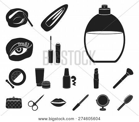 Makeup And Cosmetics Black Icons In Set Collection For Design. Makeup And Equipment Vector Symbol St