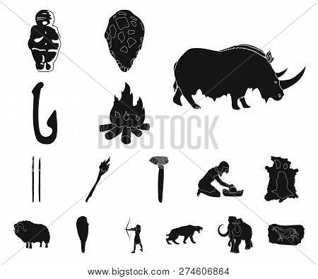 Life In The Stone Age Black Icons In Set Collection For Design. Ancient People Vector Symbol Stock W