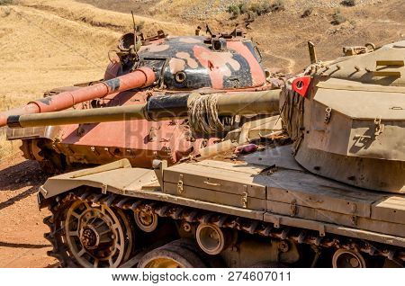 Syrian T62 Tank Facing An Israeli Centurion Tank On The Valley Of Tears From The Yom Kippur War In I
