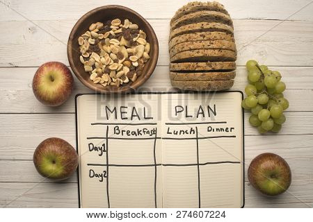 Healthy Eating, Dieting, Slimming And Weigh Loss Concept - Close Up Of Diet Plan Pape