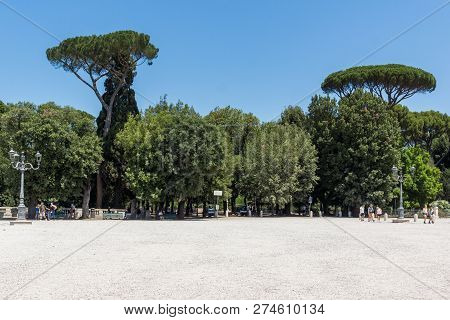 Rome, Italy - June 22, 2017: Amazing Panorama Of Terrazza Del Pincio In City Of Rome, Italy