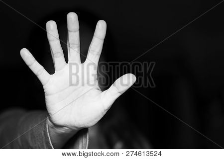 Woman Raised Her Hand For Dissuade, Campaign Stop Violence Against Women. Asian Woman Raised Her Han