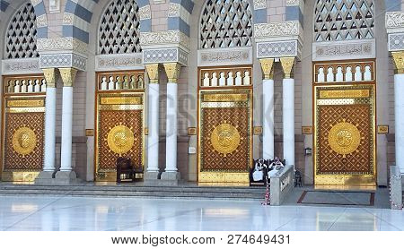 Madinah, Saudi Arabia - February 8,2017 : View Of Entrance Doors To The Prophet Muhammad Mosque Or A