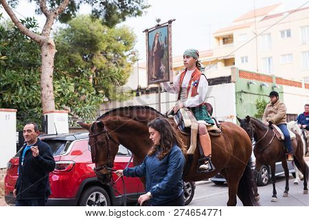 Oropesa Del Mar, Spain - January 13, 2018: Holiday Procession On Festival Of Saint Anthony In The St