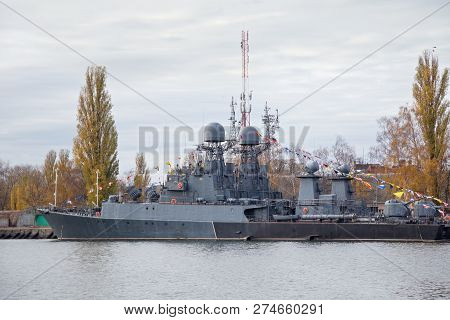 Parchim-class Anti-submarine Russian Corvette In Baltiysk Harbor.